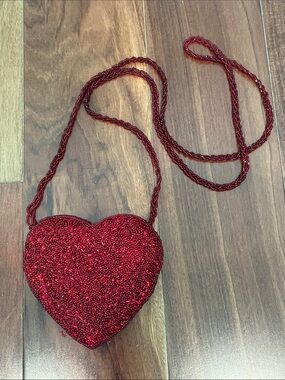 Red Beaded Heart Crossbody Bag